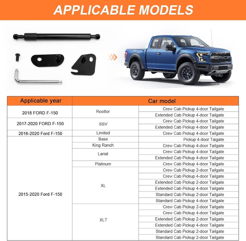 OBDResource Tailgate Assist Shock for Ford F150 2015-2023, Truck Tailgate Shock Accessories Compatible with 2015 2016 2017 2018 2019 2020 2021 Ford F150 XL XLT Platinum Raptor King Ranch, Ford F150 Accessories - Image 3